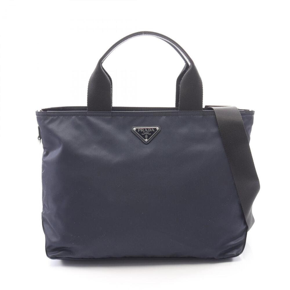 Prada VELA Handbag Saffiano Leather Navy Blue